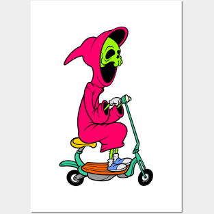 grim reaper riding a scooter Posters and Art